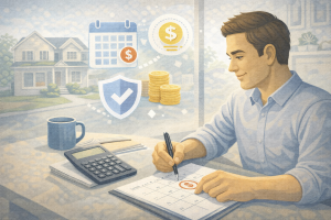 Illustration representing different U.S. states connected to rental properties, symbolizing varying insurance requirements.