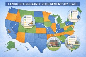 Illustration explaining landlord insurance requirements by state across the United States