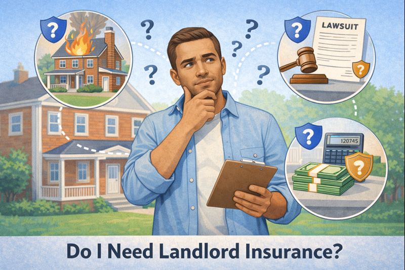 Illustration of a new landlord evaluating risks and protection options for a rental property.